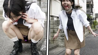 美ノ嶋めぐりマスクの下に鼻フック＆猿轡（ボールギャグ）で野外調教プレイ！